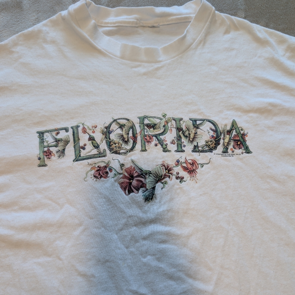 Vintage 90s Florida Hummingbirds Botanical Spell Out Vacation Souvenir T Shirt M image 2